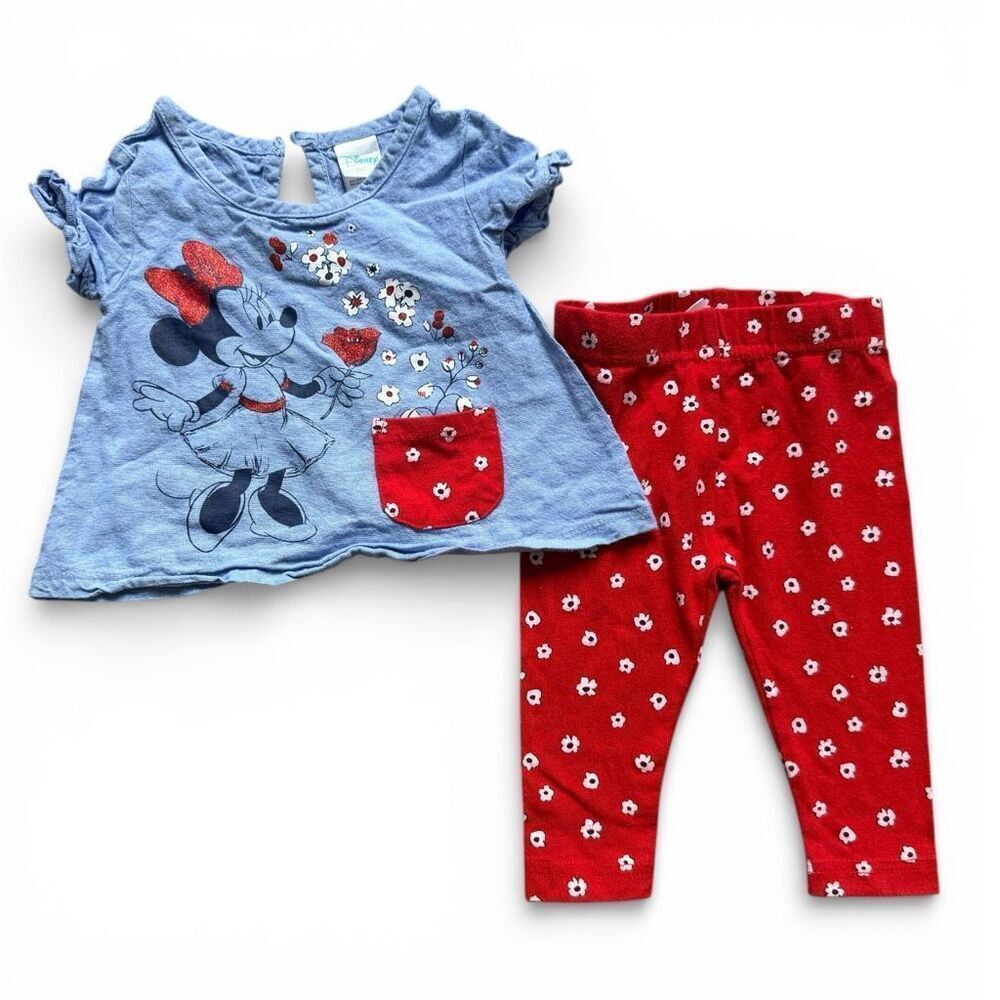 Baby Girls Disney Baby Minnie Mouse Chambray Top and Leggings Outfit Set - 0-3 m
